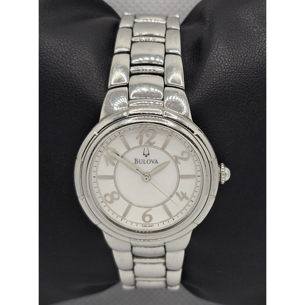 Women's Bulova Round MOP Dial Silver Tone Case Link Bracelet Band Watch 04 - Picture 5 of 10